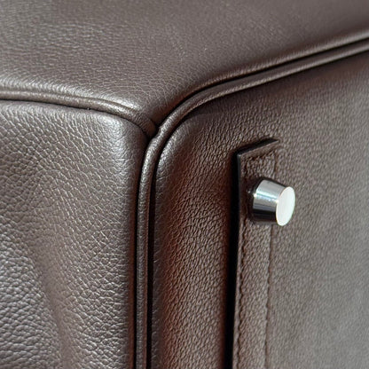 HERMES 25S SHOULDER BIRKIN 29 IN CHARCOAL BROWN CALFSKIN SILVER HARDWARE