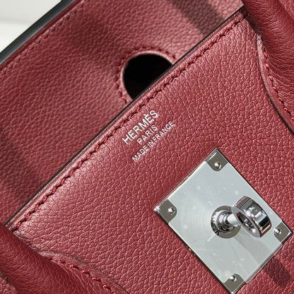 HERMES 25S SHOULDER BIRKIN 29 IN BURNT RED CALFSKIN SILVER HARDWARE