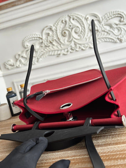 ZIP CABINE 31 BAG IN RUBY RED CANVAS AND BLACK CALFSKIN