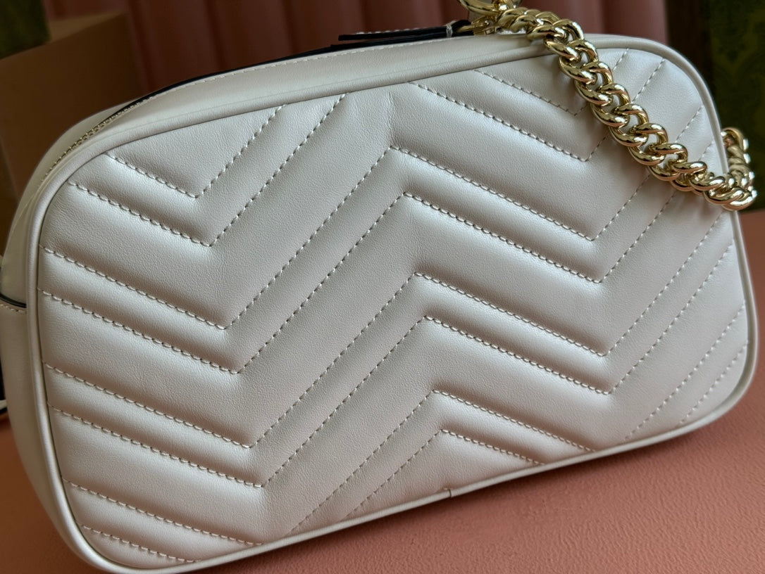 MARMONT SMALL SHOULDER BAG 24 IN WHITE CALFSKIN GOLD HARDWARE