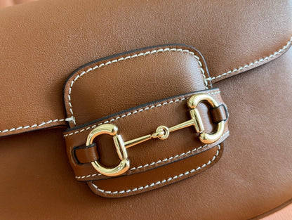 SMALL HORSEBIT 1955 SHOULDER BAG 20 IN BROWN SOFT CALFSKIN LIGHT GOLD HARDWARE