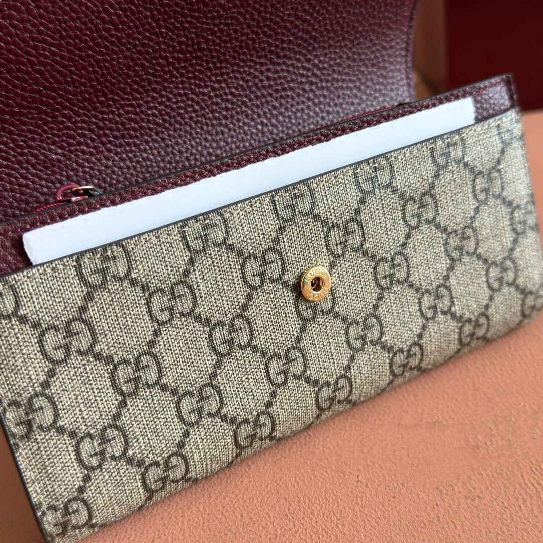 GG MARMONT BAG 19 EBONY AND DARK RED CALFSKIN ON CHAIN