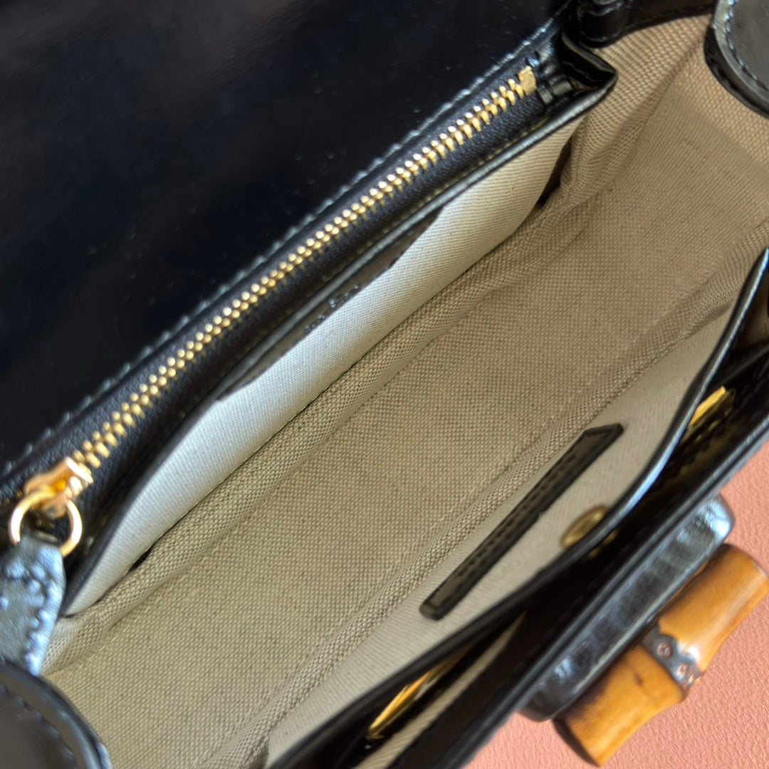 GUCCI BAMBOO MINI BAG 21 BLACK IN CALFSKIN GOLD HARDWARE