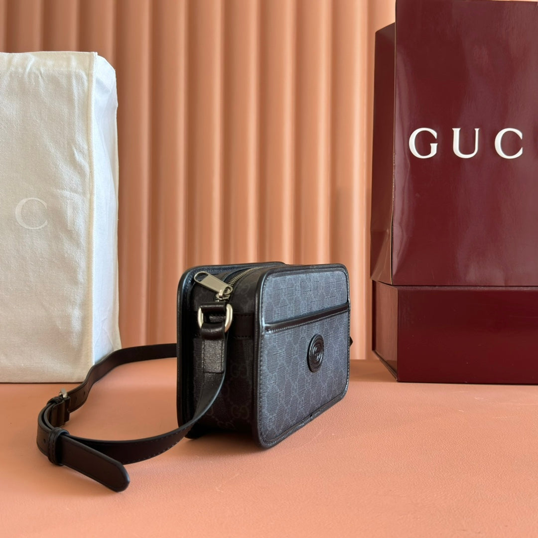 GUCCI MINI BAG 22 GREY AND BLACK WITH INTERLOCKING G IN CANVAS
