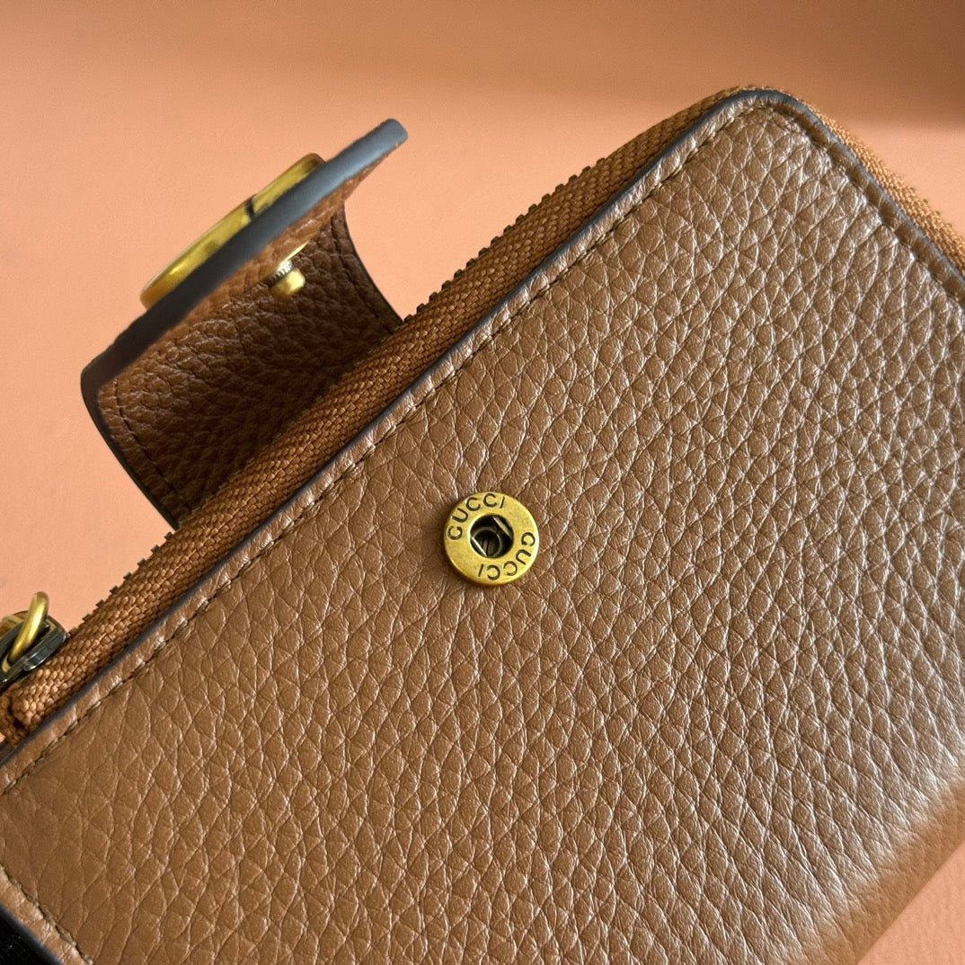 GG 25S MARMONT WALLET 13 IN BROWN CALFSKIN GOLD HARDWARE