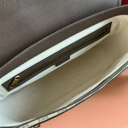 GUCCI 25S OPHIDIA LARGE CROSSBODY BAG 33 IN BEIGE CANVAS AND BROWN CALFSKIN