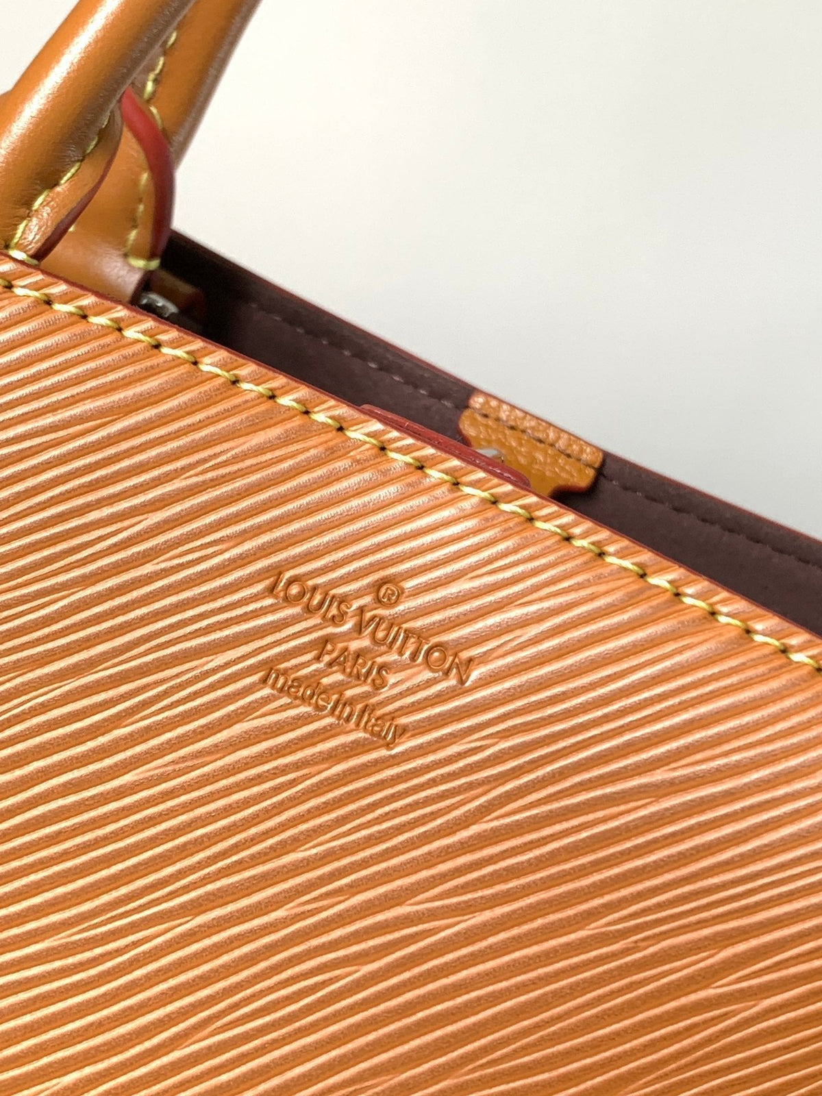 MARELLE TOTE BB BAG 30 IN BRONZE BROWN EPI GRAIN COWHIDE LEATHER