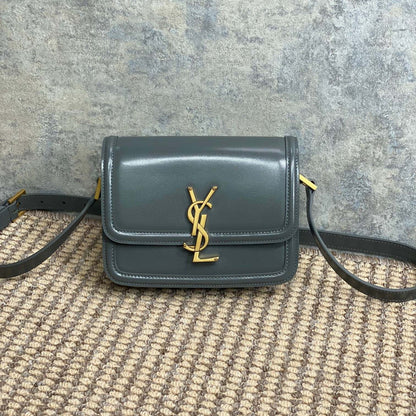 SOLFERINO SMALL SATCHEL 19 IN DARK GREY CALFSKIN GOLD HARDWARE