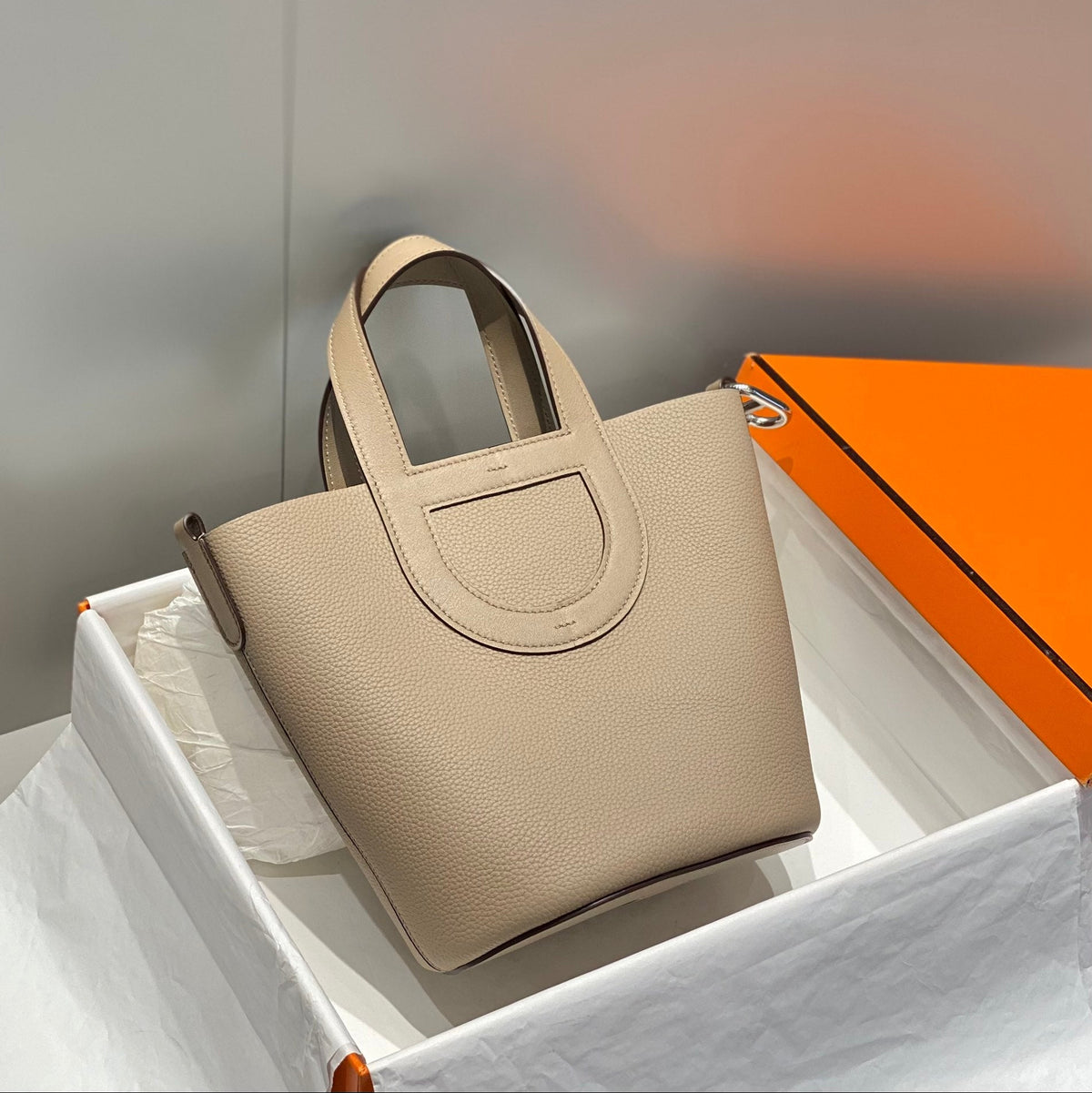 HERMES 25S IN THE LOOP 18 IN LIGHT BROWN CALFSKIN SILVER HARDWARE