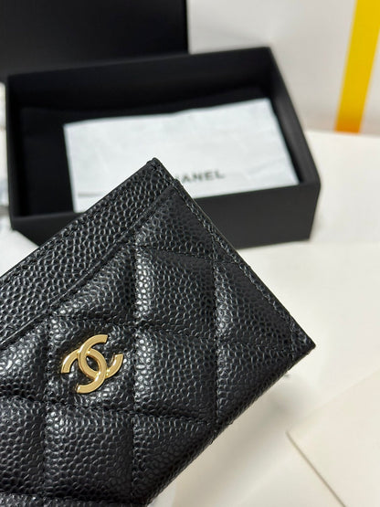 QUILTED CLASSIC CARD HOLDER 11 IN BLACK CAVIAR SKIN