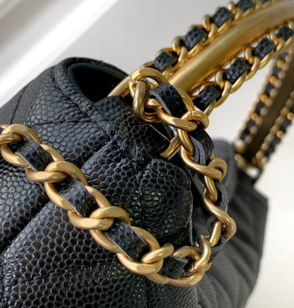 CC MINI 19 CLUTCH WITH STRAP IN BLACK CALFSKIN
