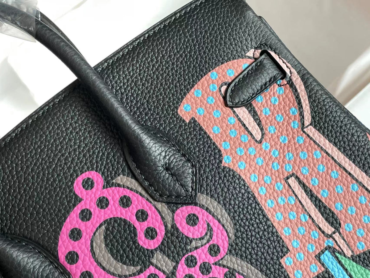 BIRKIN 25 BAG IN BLACK CALFSKIN WITH COLORFUL STICKER (MADE-TO-ODER)