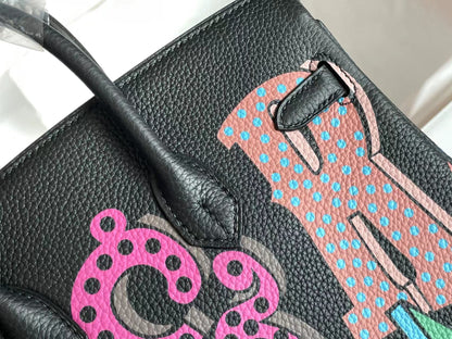 BIRKIN 25 BAG IN BLACK CALFSKIN WITH COLORFUL STICKER (MADE-TO-ODER)