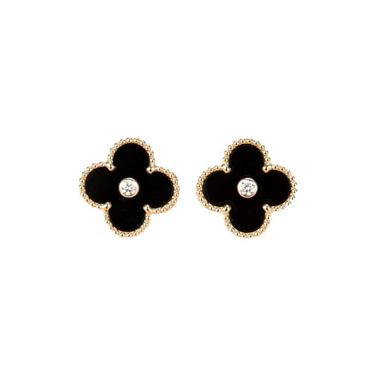 [Liorra]CLOVER MEDIUM 1 MOTIFS ONYX DIAMOND EARRINGS