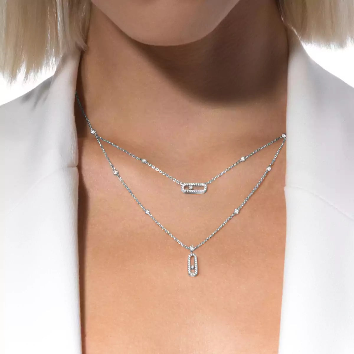 [Liorra]2 Rows Rose Gold Diamond Pave_ Necklace Move Uno