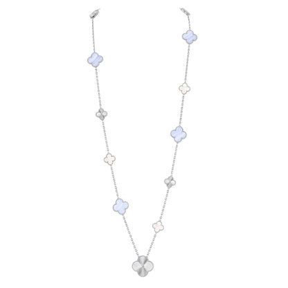 [Liorra]DETACHABLE CLOVER 15(11+4) FLOWER SILVER NECKLACE SET
