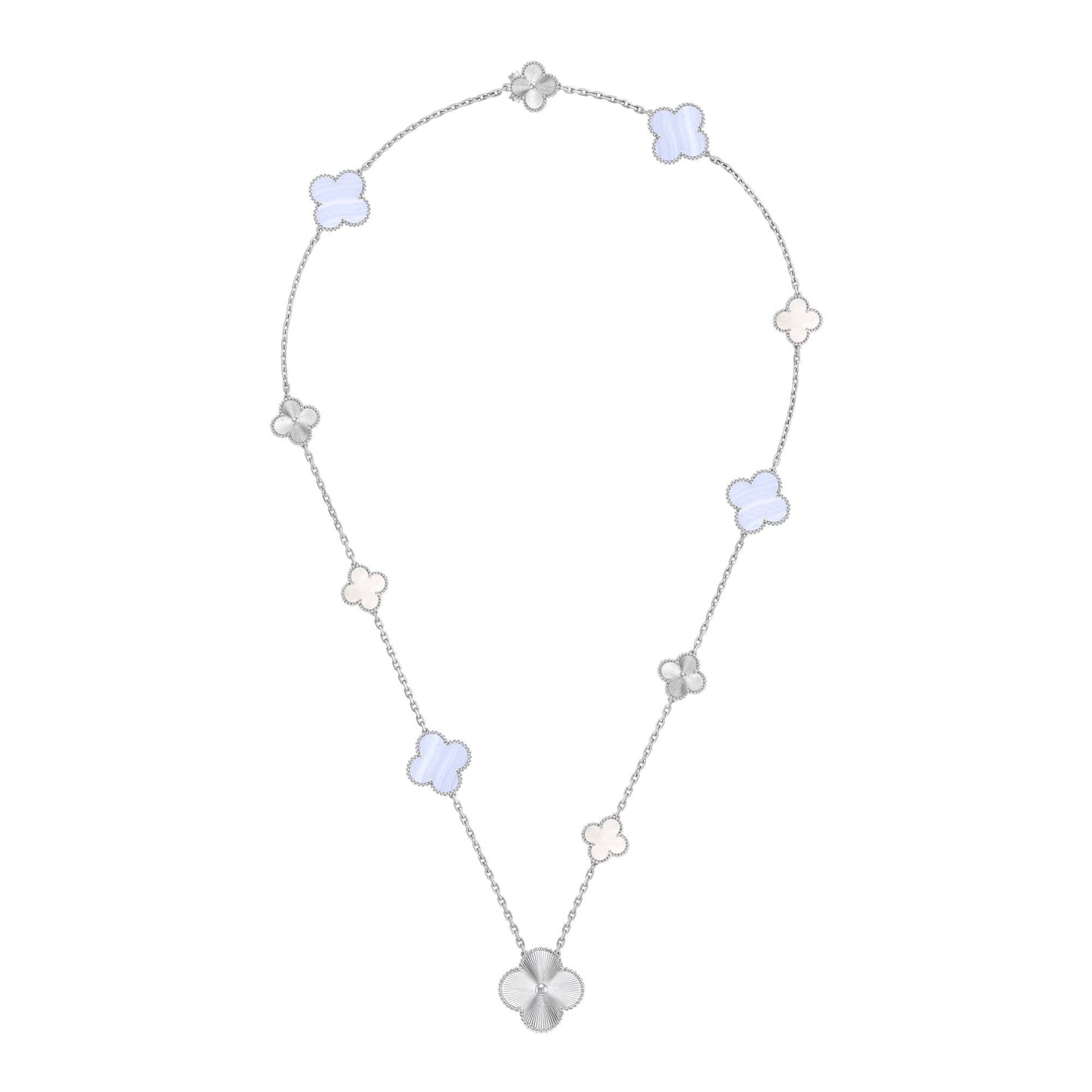 [Liorra]DETACHABLE CLOVER 15(11+4) FLOWER SILVER NECKLACE SET