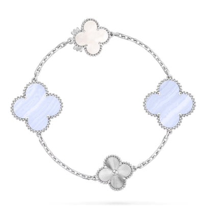[Liorra]DETACHABLE CLOVER 15(11+4) FLOWER SILVER NECKLACE SET