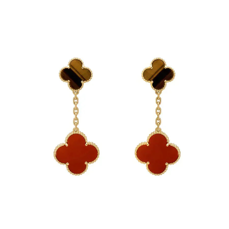 [Liorra]CLOVER  2 MOTIF  TIGER EYE CARNELIAN EARRINGS
