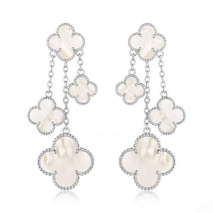 [Liorra]CLOVER EARRINGS WHITE MOP 4 MOTIFS SILVER