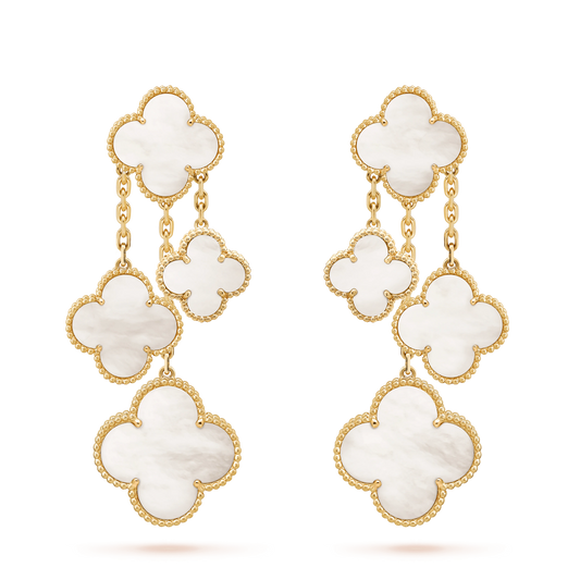 [Liorra]CLOVER EARRINGS WHITE MOP 4 MOTIFS GOLD