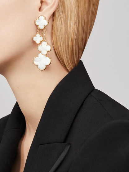 [Liorra]CLOVER EARRINGS WHITE MOP 4 MOTIFS GOLD