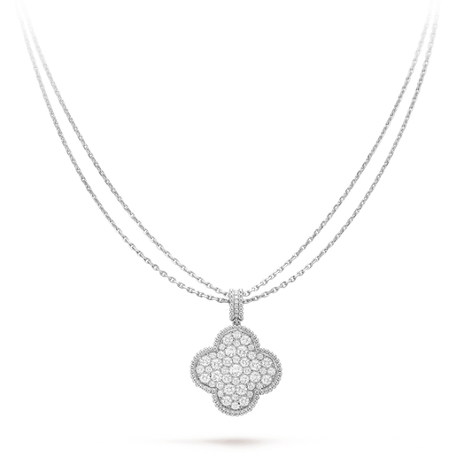 [Liorra]CLOVER 25MM SILVER FULL DIAMOND BIG CLOVER NECKLACE