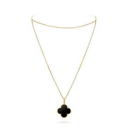 [Liorra]CLOVER 25MM GOLD ONYX BIG CLOVER NECKLACE