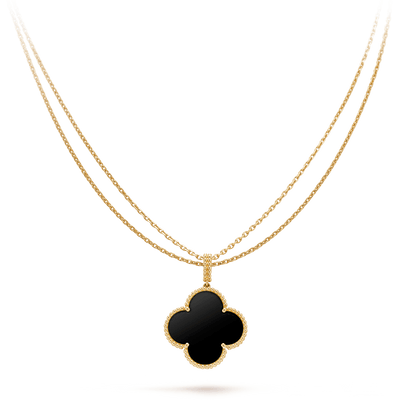 [Liorra]CLOVER 25MM GOLD ONYX BIG CLOVER NECKLACE