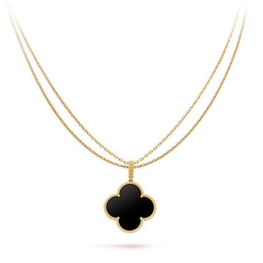 [Liorra]CLOVER 25MM GOLD ONYX BIG CLOVER NECKLACE
