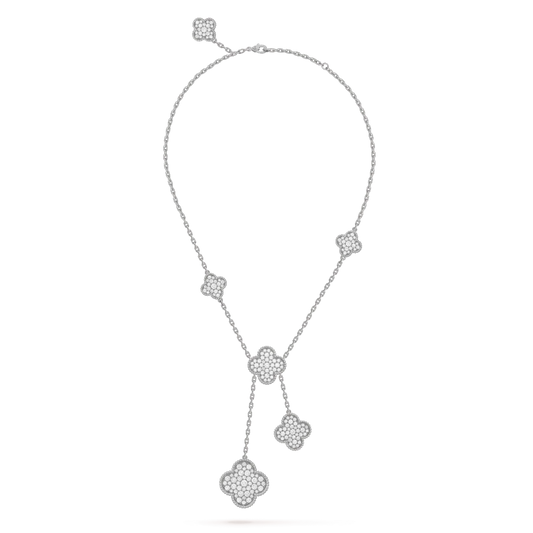 [Liorra]CLOVER 5 MOTIFS SILVER DIAMONDS NECKLACE