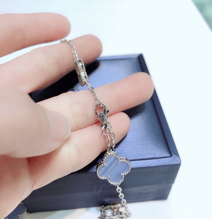 [Liorra]CLOVER 10 MOTIFS CHALCEDONY DIAMONDS SILVER NECKLACE