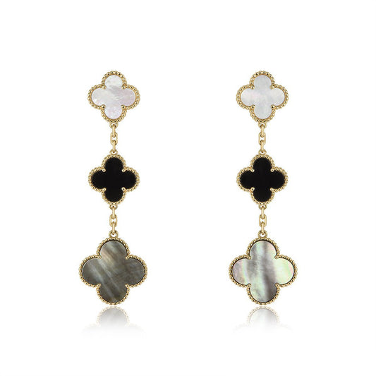 [Liorra]CLOVER EARRINGS GOLD ONYX MOP 3 MOTIF