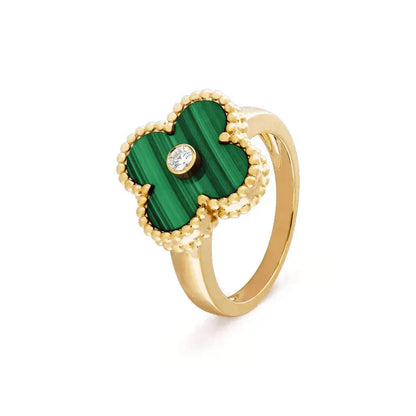 [Liorra]CLOVER MALACHITE RING GOLD DIAMOND